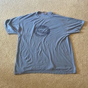 Light Blue faded Fishing T-Shirt. Size 2XL. OK condition. Designer collar tears.
